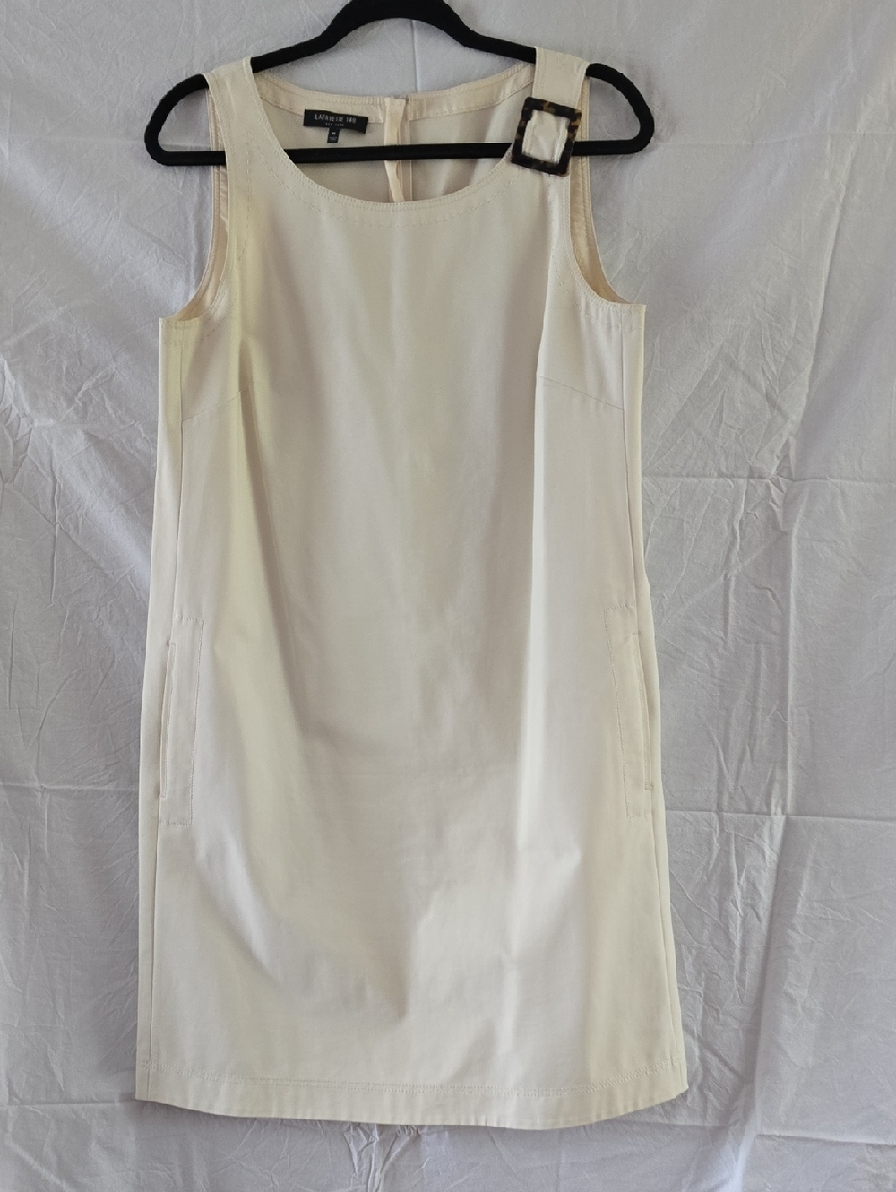 Lafayette 148 New York Cream Sleeveless Dress with Tortoiseshell Buckle